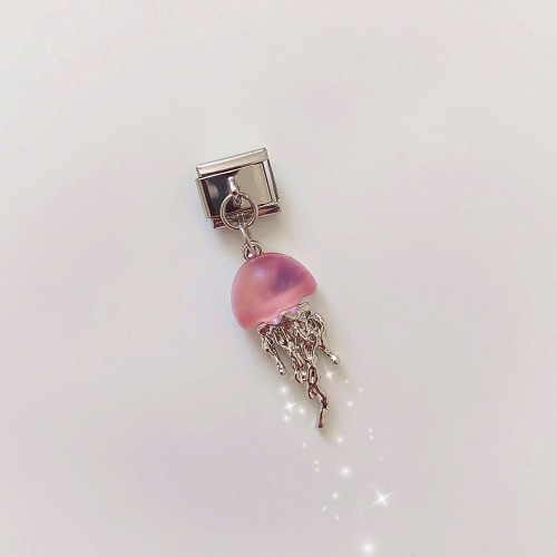 ⋅˚ଳ°⋆ Pink Jellyfish Paslanmaz Çelik İtalyan Nomi Charm